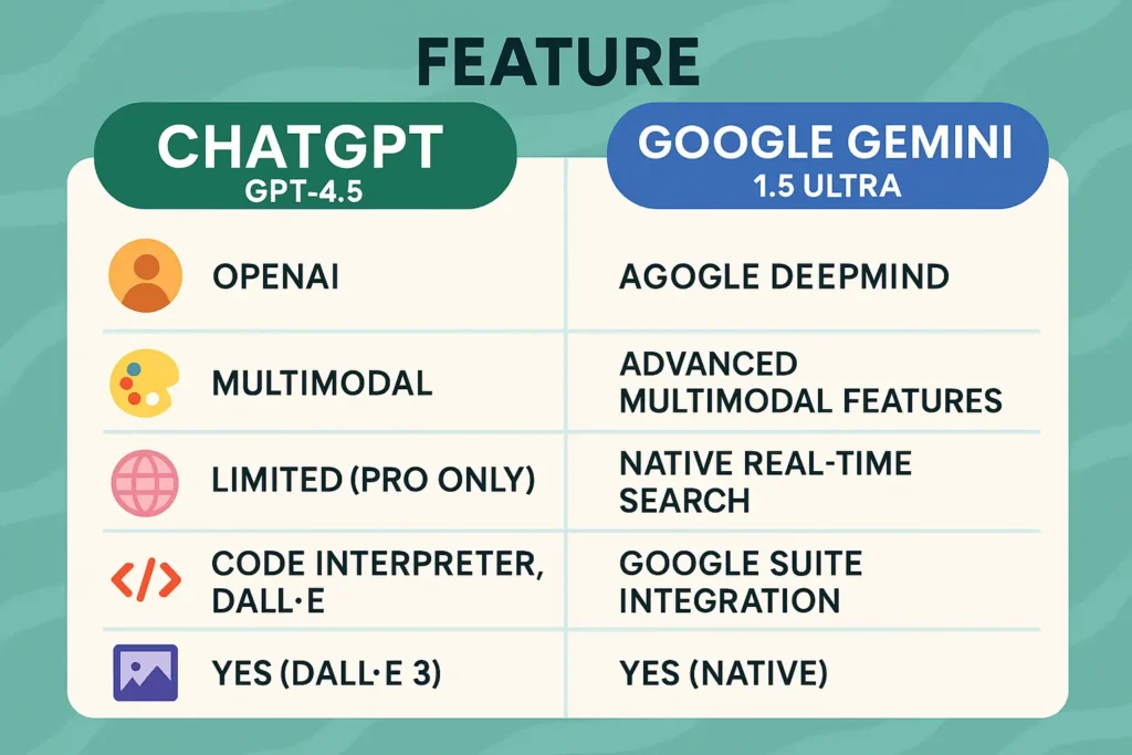 ChatGPT vs Google Gemini Comparison Features